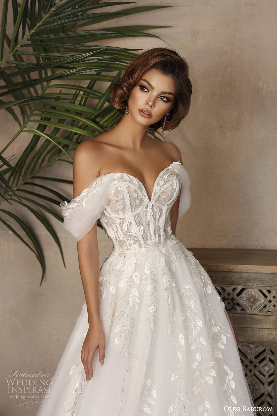 oleg baburow 2022 only love bridal off the shoulder sweetheart neckline bustier heavily embellished bodice a line wedding dress chapel train (3) zv