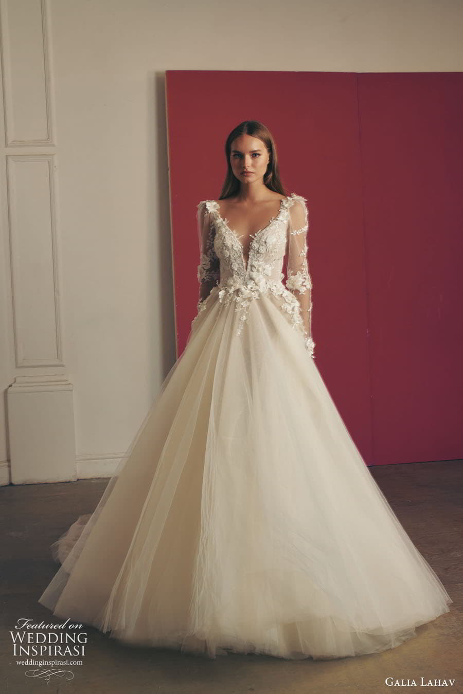 galia lahav fall 2022 gala bridal sheer puff long sleeve plunging v neckline embellished bodice a line ball gown wedding dress chapel train (8) mv galia lahav fall 2022 gala bridal sheer puff long sleeve plunging v neckline embellished bodice a line ball gown wedding dress chapel train (8) mv