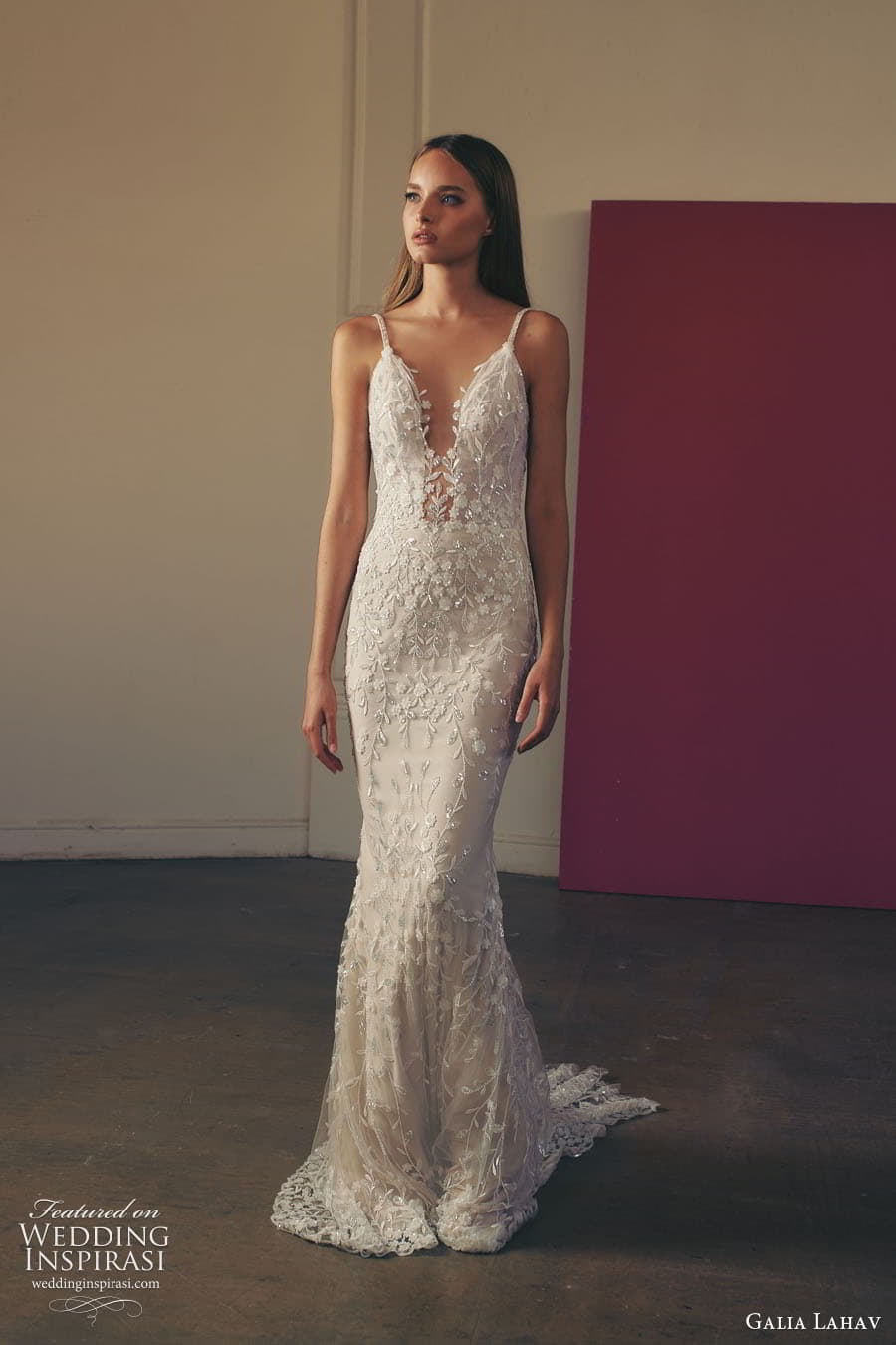 galia lahav fall 2022 gala bridal sleeveless plunging neckline fully embellished sheath wedding dress chapel train (7) mv