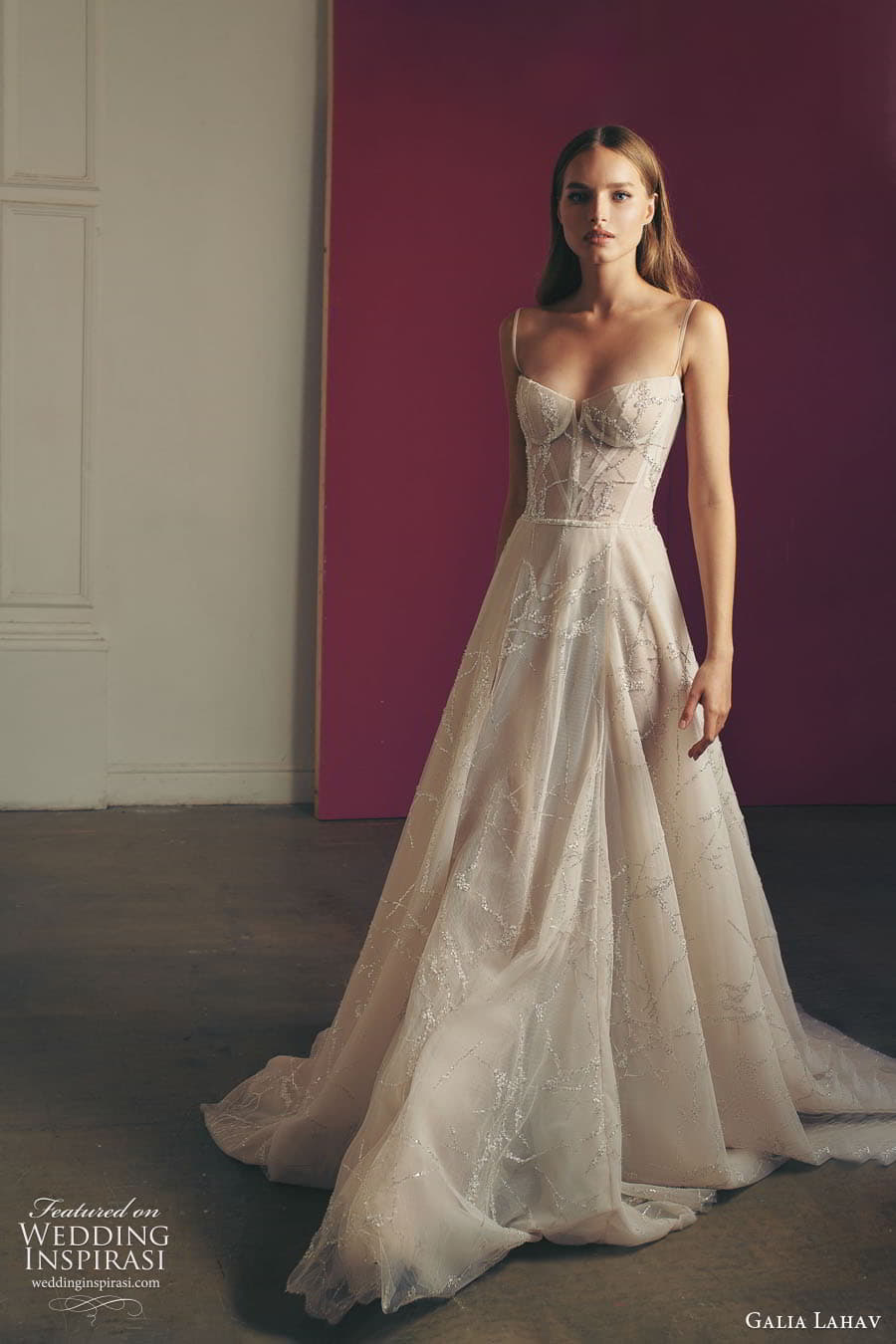 galia lahav fall 2022 gala bridal sleeveless straps semi sweetheart neckline fully embellished a line ball gown wedding dress chapel train (4) sv