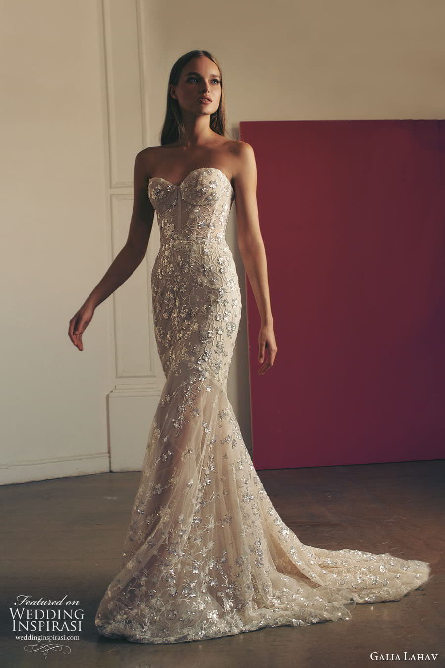 galia lahav fall 2022 gala bridal strapless sweetheart neckline fully embellished sheath wedding dress chapel train (6) mv galia lahav fall 2022 gala bridal strapless sweetheart neckline fully embellished sheath wedding dress chapel train (6) mv