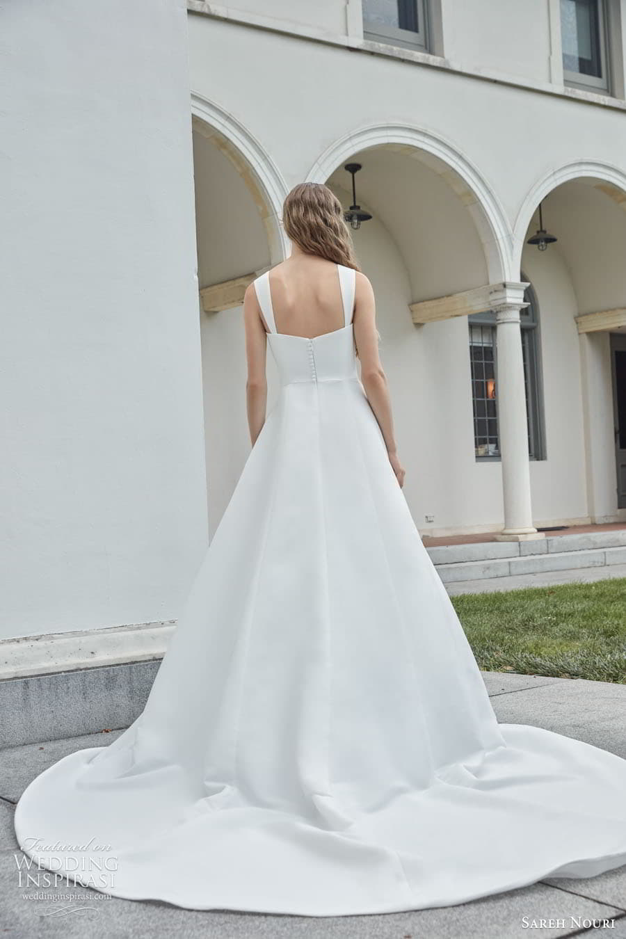 sareh nouri fall 2022 bridal thick straps semi sweetheart neckline clean minimalist a line ball gown wedding dress chapel train (6) bv