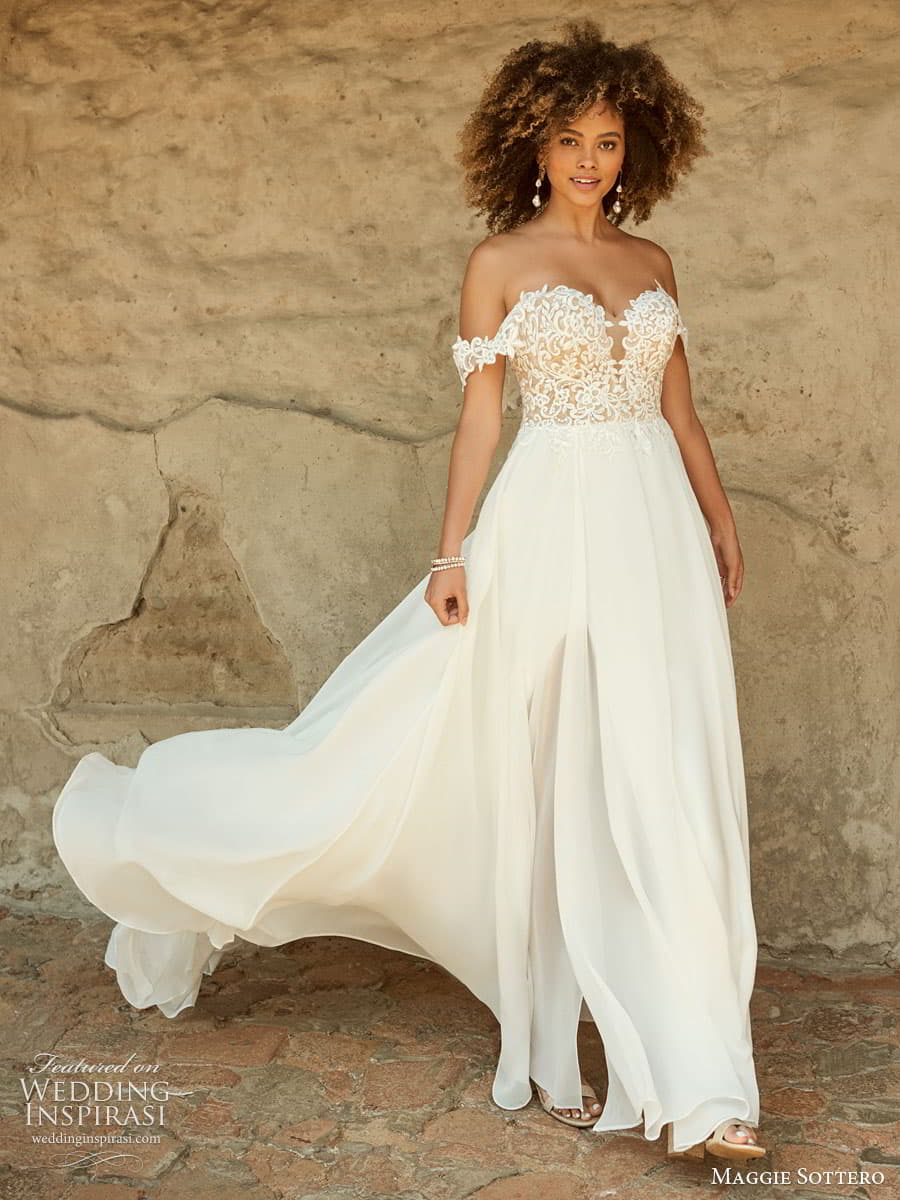maggie sottero spring 2022 bridal off shoulder straps swag sleeve strapless sweetheart neckline embellished bodice clean skirt a line wedding dress (7) mv maggie sottero spring 2022 bridal off shoulder straps swag sleeve strapless sweetheart neckline embellished bodice clean skirt a line wedding dress (7) mv