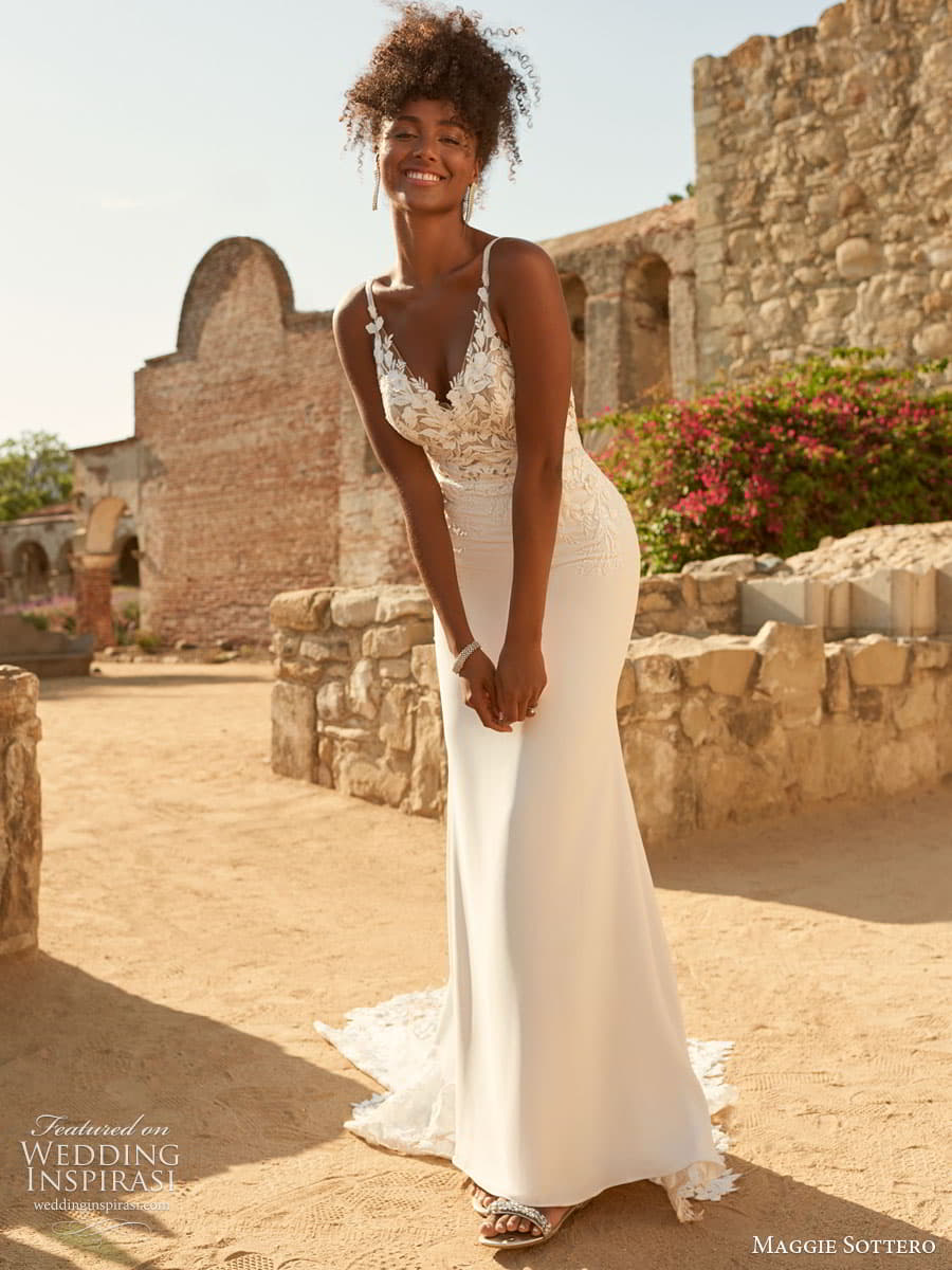 maggie sottero spring 2022 bridal sleeveless strap v neckline embellished bodice sheath wedding dress (3) mv