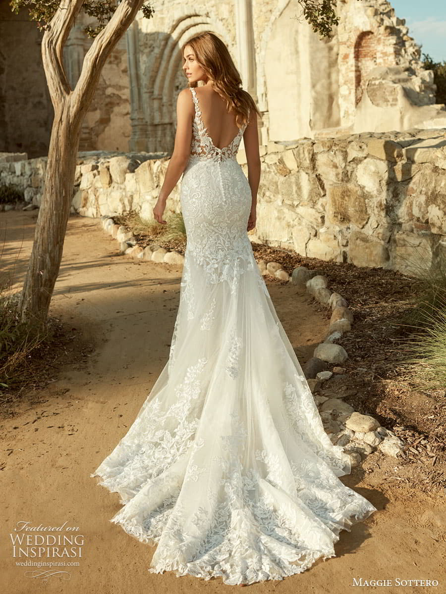 maggie sottero spring 2022 bridal sleevelesss thick straps sweetheart v neckline fit and flare lace wedding dress chapel train (6) bv maggie sottero spring 2022 bridal sleevelesss thick straps sweetheart v neckline fit and flare lace wedding dress chapel train (6) bv