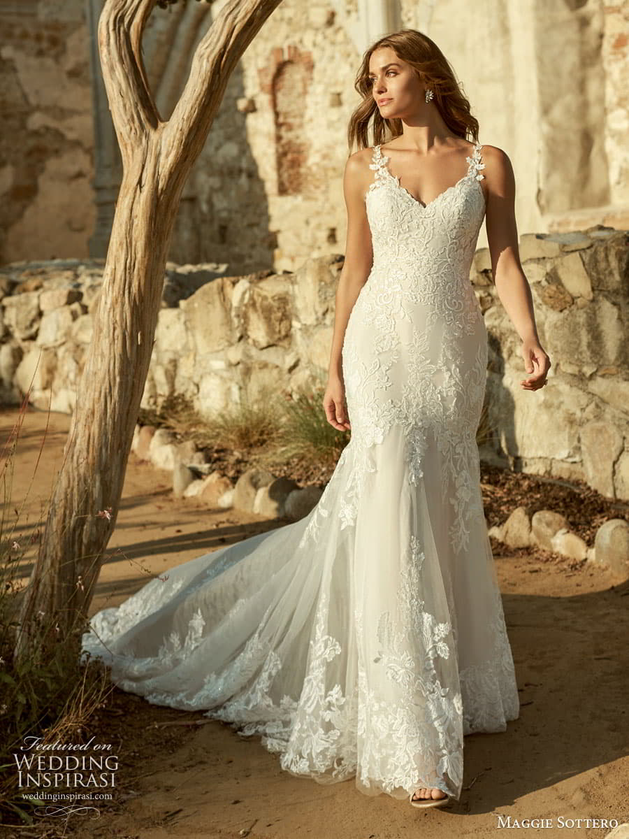 maggie sottero spring 2022 bridal sleevelesss thick straps sweetheart v neckline fit and flare lace wedding dress chapel train (6) mv maggie sottero spring 2022 bridal sleevelesss thick straps sweetheart v neckline fit and flare lace wedding dress chapel train (6) mv