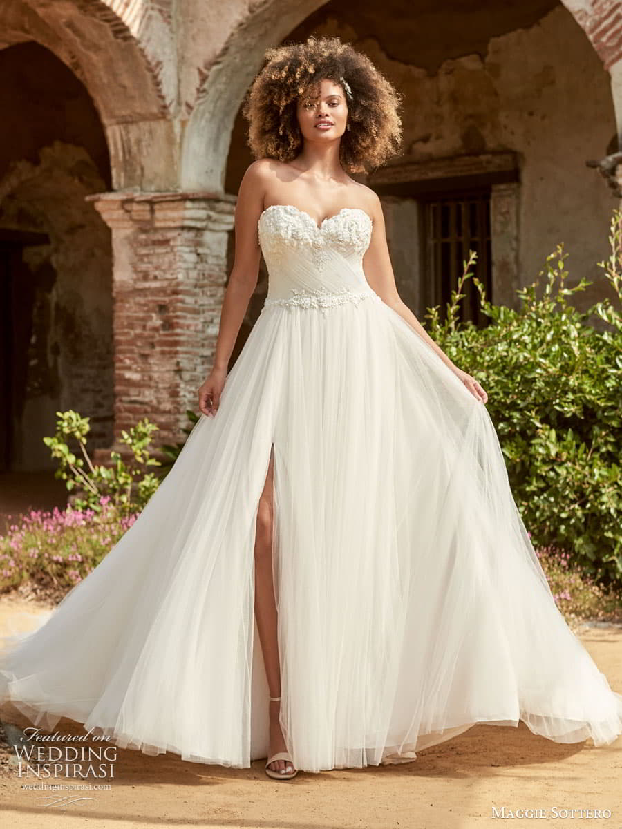maggie sottero spring 2022 bridal strapless sweetheart neckline embellished bodice boho ball gown a line wedding dress slit skirt (39) mv