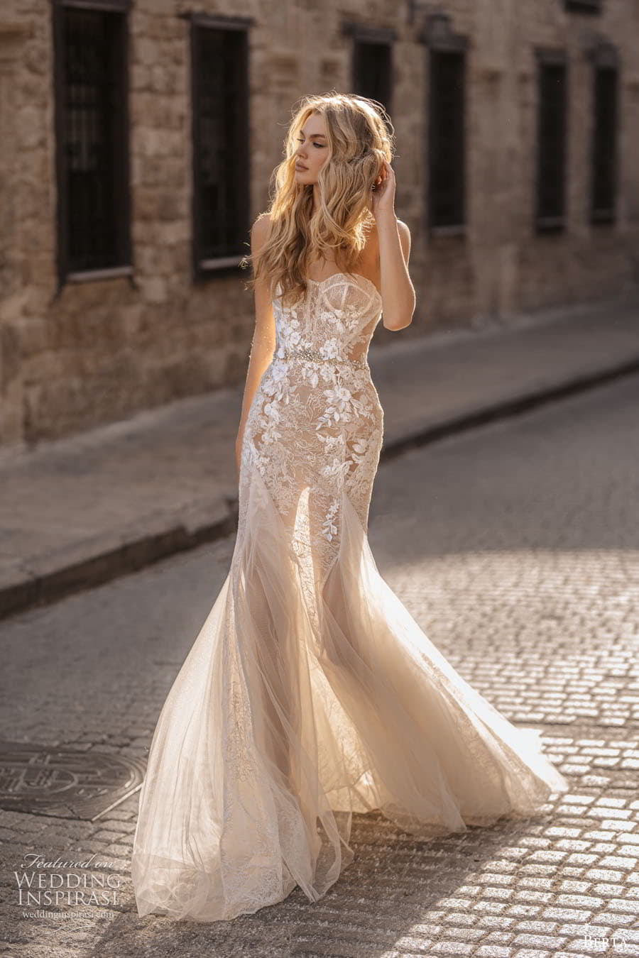 berta fall 2022 prive bridal strapless sweetheart neckline embellished bodice fit flare mermaid wedding dress chapel train (1) sv mv