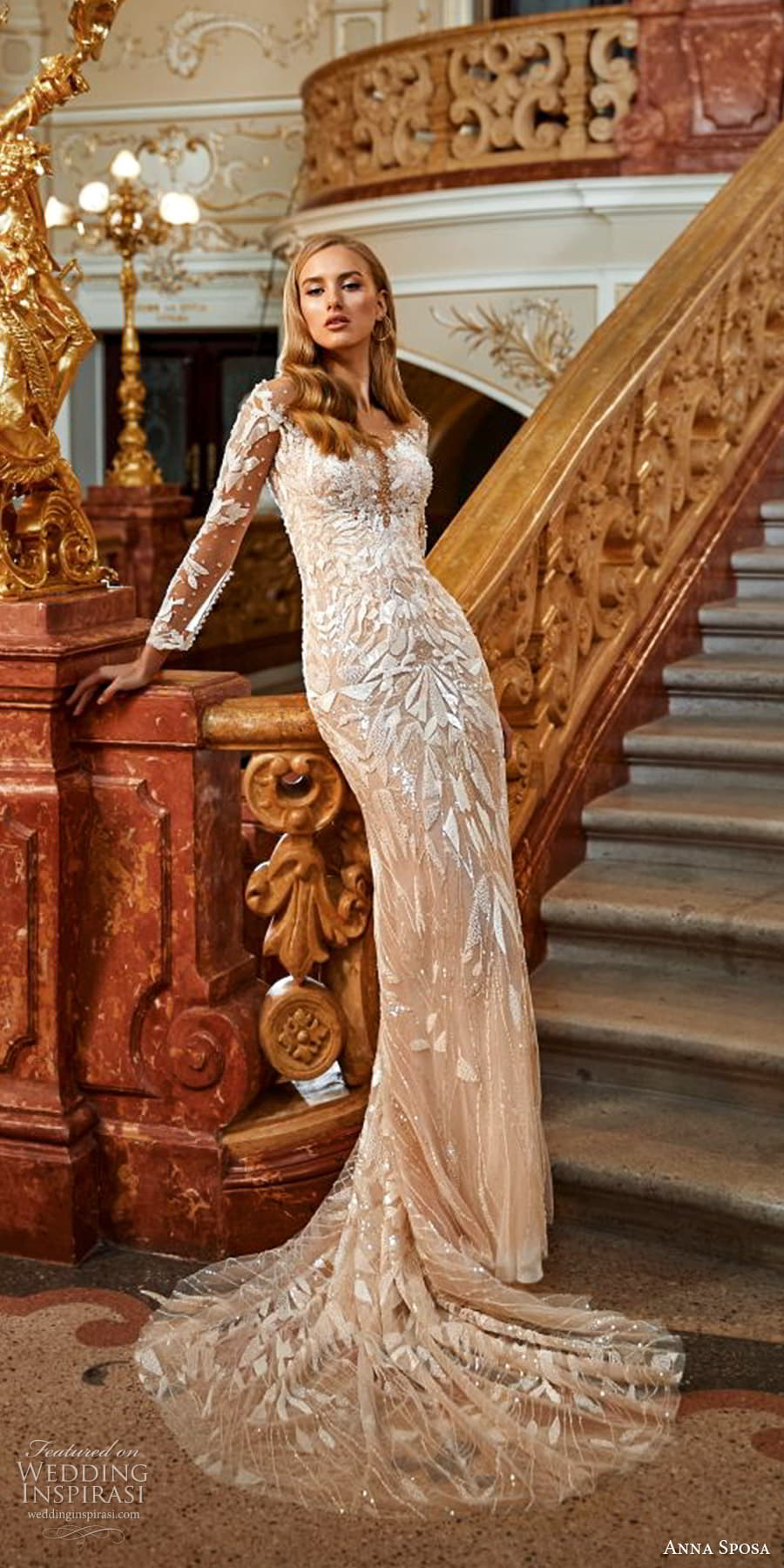 anna sposa 2022 bridal illusion long sleeve off shoulder split neckline fully embellished sheath wedding dress chapel train (4) mv