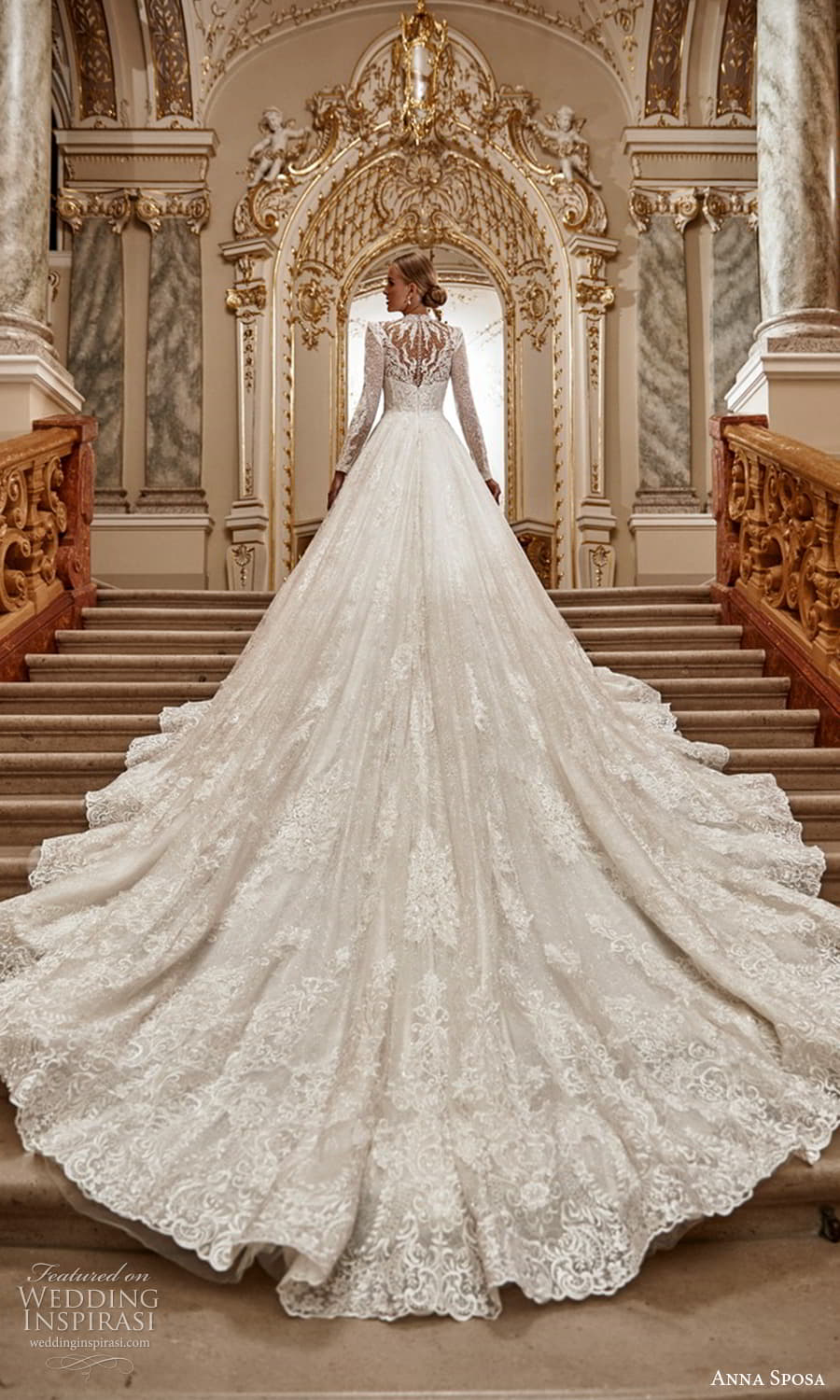 anna sposa 2022 bridal sheer puff sleeve high neckline fully embellished a line ball gown wedding dress chapel train (19) bv