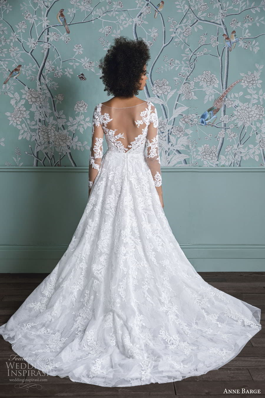 anne barge spring 2023 bridal sheer long sleeve v neckline fully embellished a line ball gown wedding dress chapel train v back (3) bv