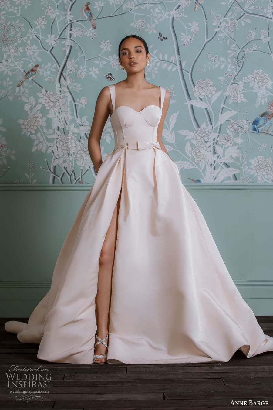 anne barge spring 2023 bridal sleeveless strap sweetheart neckline clean minimalist slit skirt a line ball gown wedding dress chapel train (8) mv