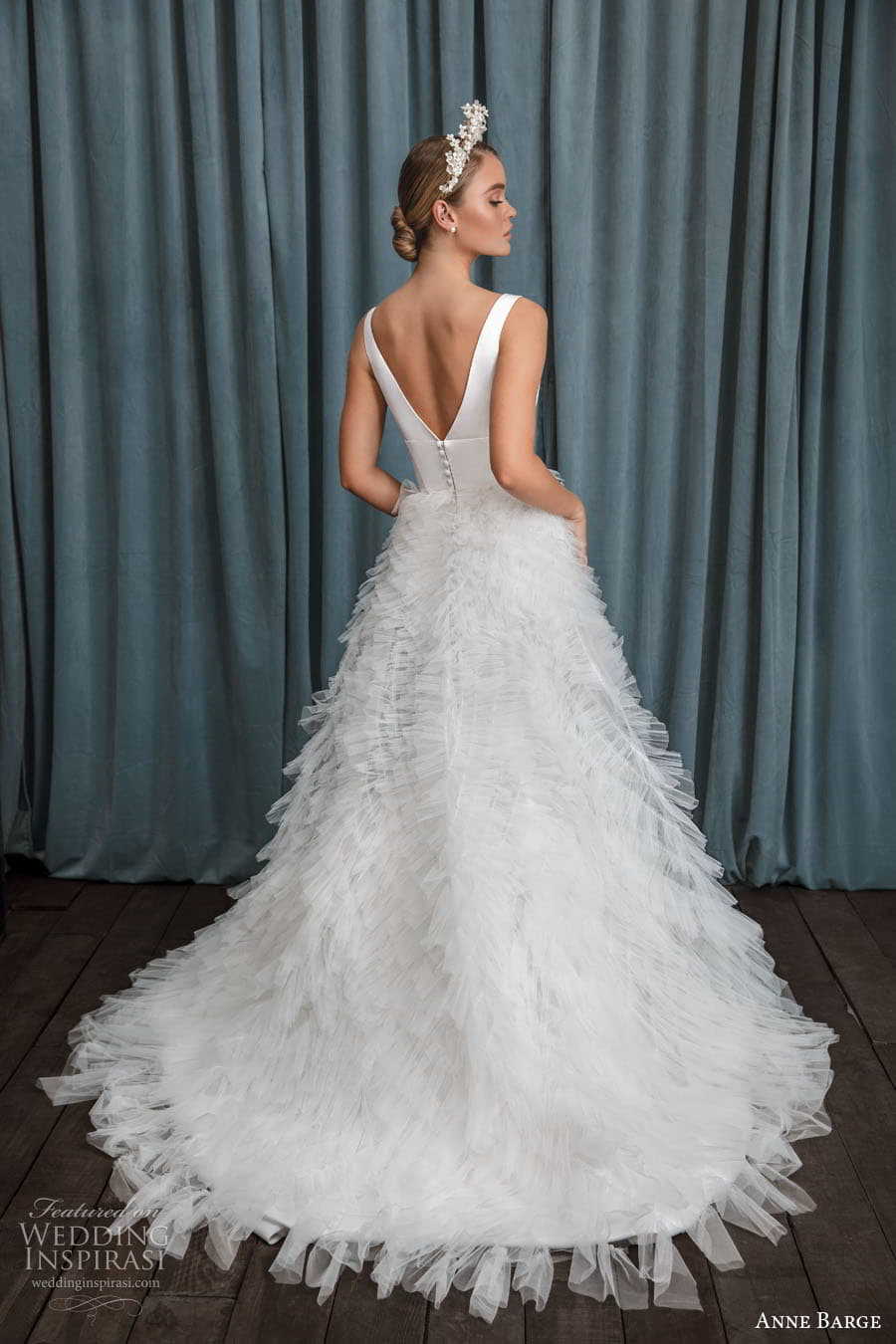 anne barge spring 2023 bridal sleeveless strap v neckline clean bodice embellished textuerd skirt a line ball gown wedding dress chapel train v back (9) bv