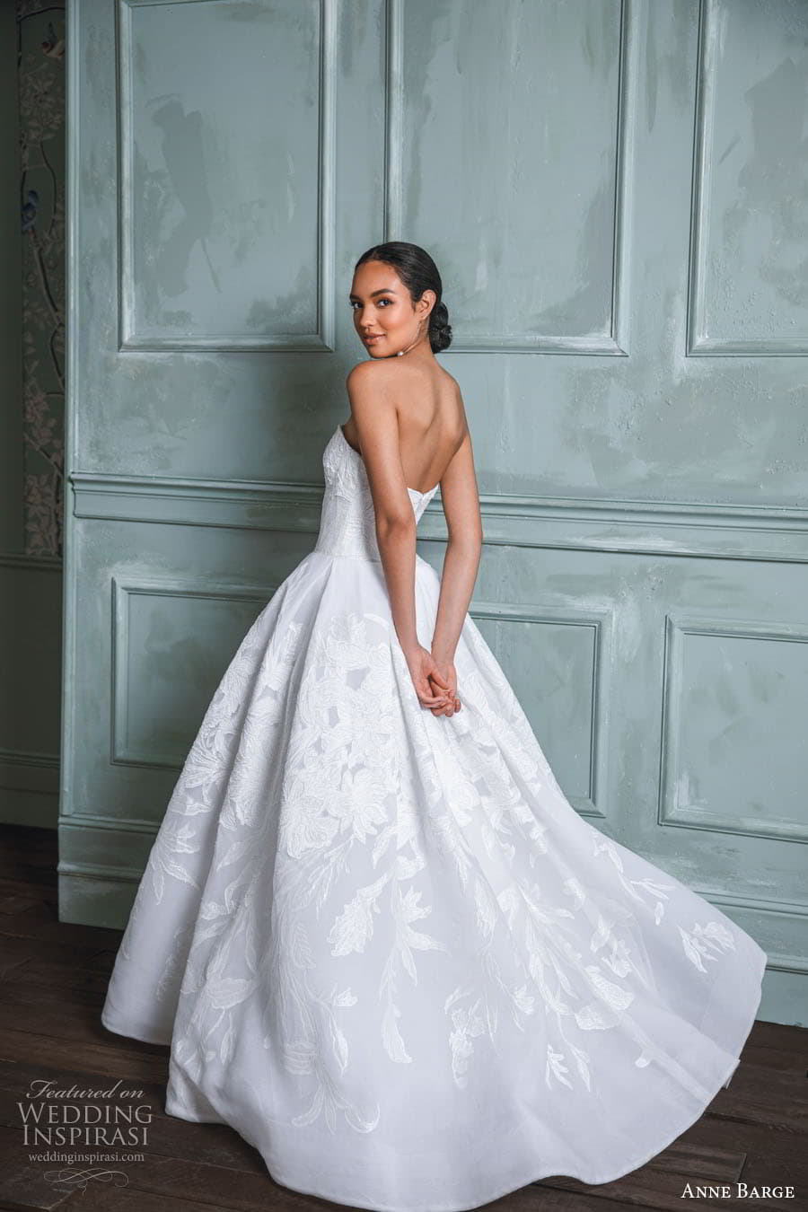 anne barge spring 2023 bridal strapless straigh across neckline embellished textured a line ball gown wedding dress chapel train (11) bv
