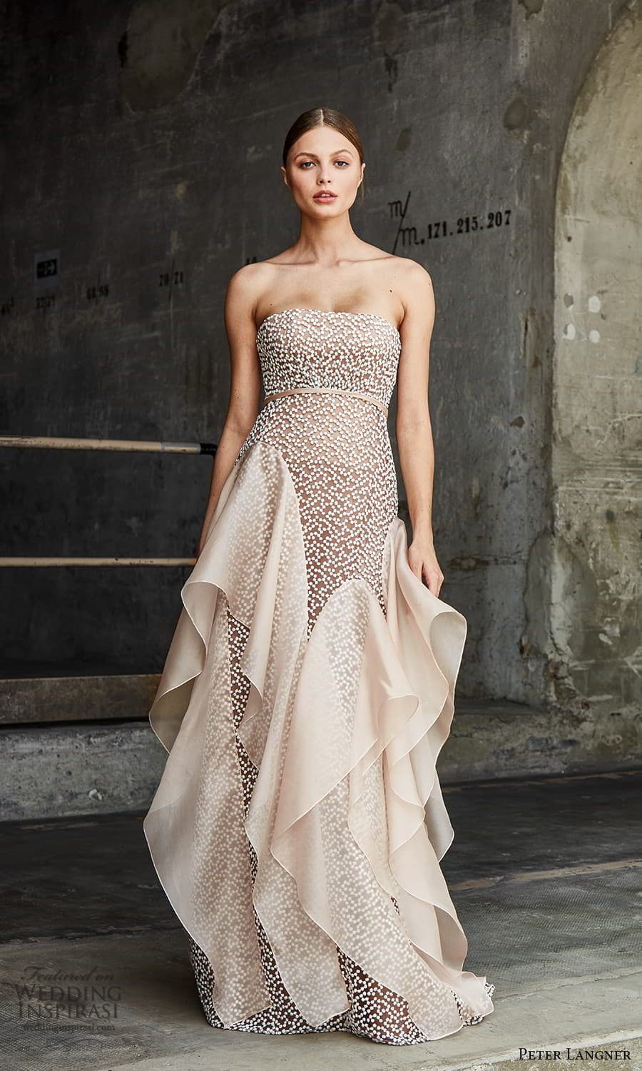 peter langner spring 2022 bridal strapless straight across neckline fully embellished a line evening gown (16) mv