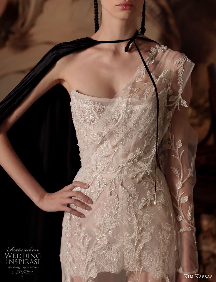 kim kassas couture spring 2023 bridal one shoulder sheer sleeve scoop curve neckline embellished a line wedding dress chapel train (5) zv kim kassas couture spring 2023 bridal one shoulder sheer sleeve scoop curve neckline embellished a line wedding dress chapel train (5) zv