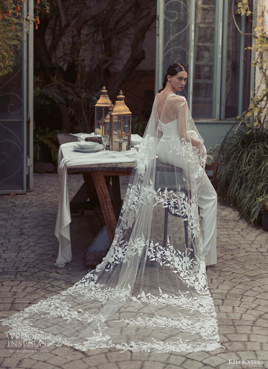 kim kassas couture spring 2023 bridal sheer cape sleeve semi sweetheart neckline clean minimalist pant suit wedding dress (7) bv kim kassas couture spring 2023 bridal sheer cape sleeve semi sweetheart neckline clean minimalist pant suit wedding dress (7) bv