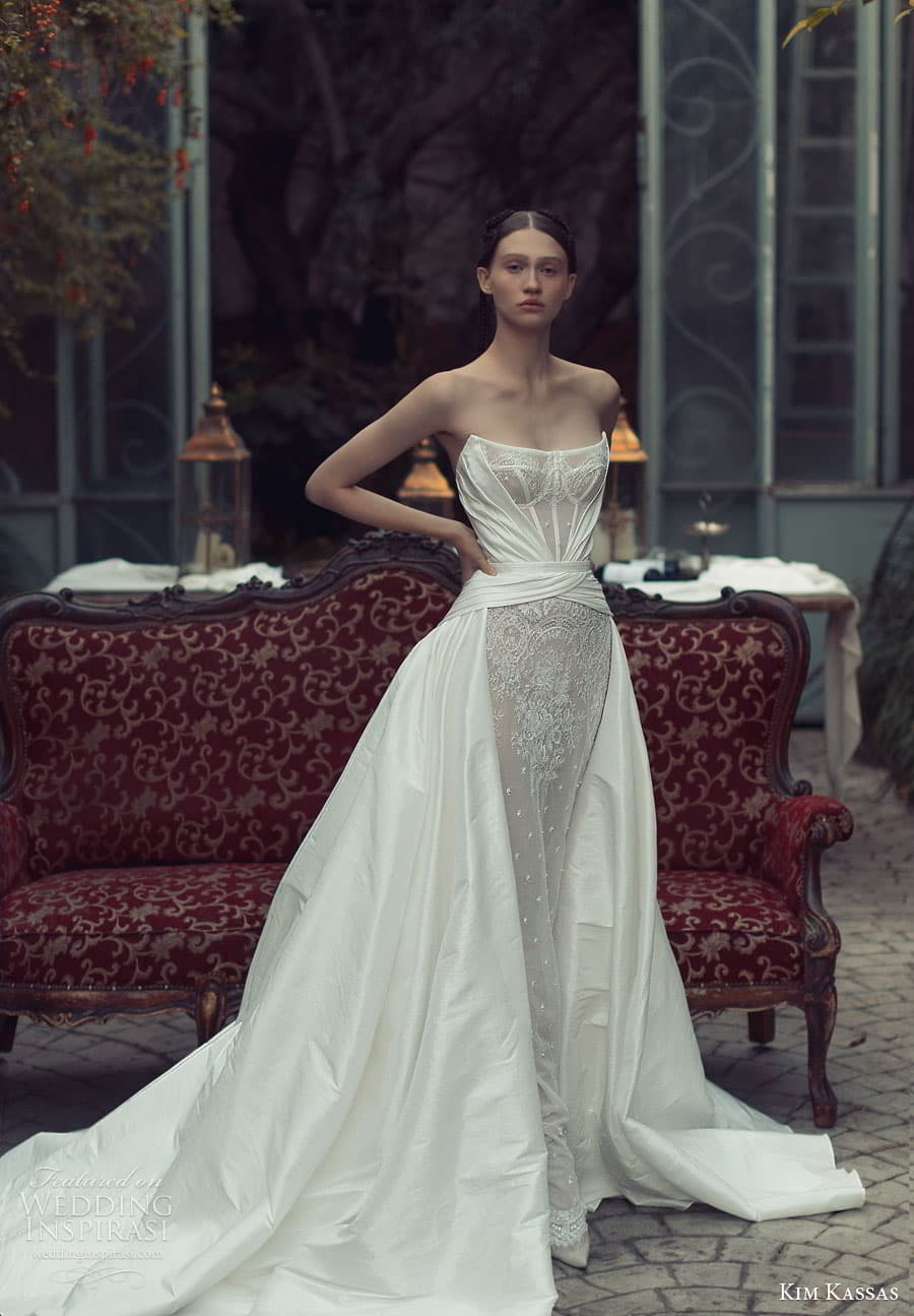 kim kassas couture spring 2023 bridal strapless curve neckline embellished sheath wedding dress ball gown overskirt chapel train (8) mv kim kassas couture spring 2023 bridal strapless curve neckline embellished sheath wedding dress ball gown overskirt chapel train (8) mv