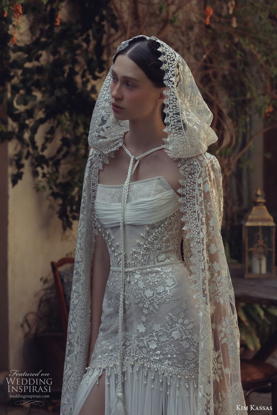 Kim Kassas wedding dress with cloak