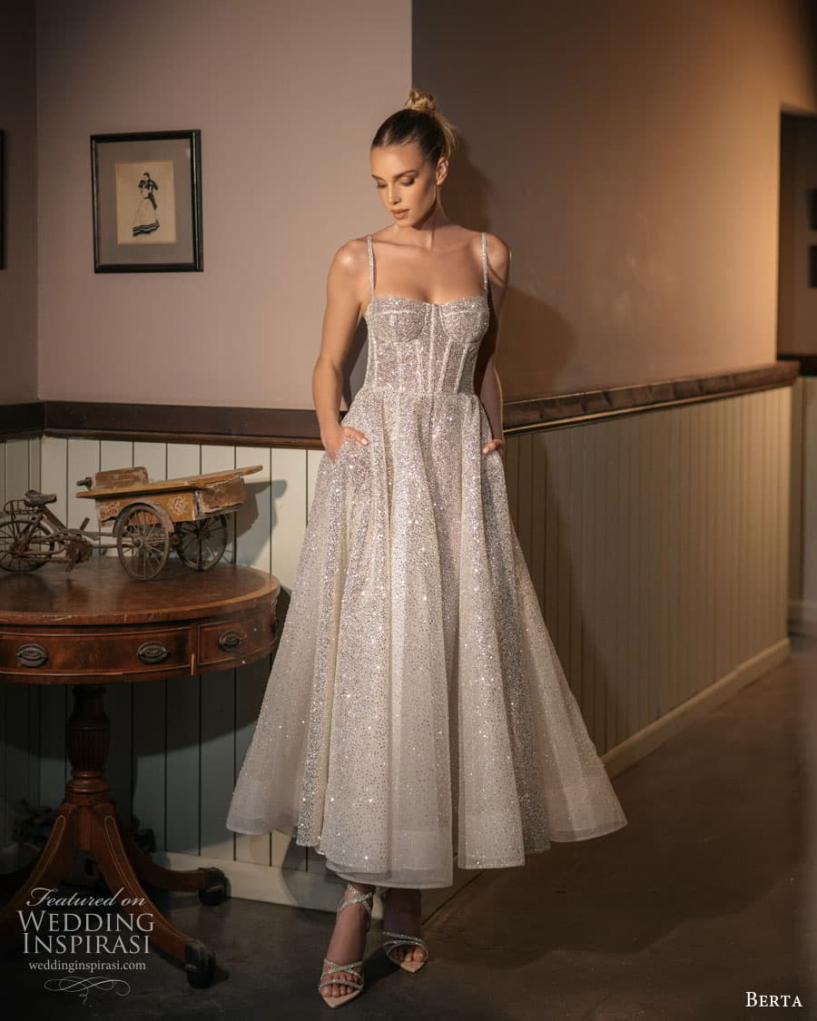 berta spring 2023 bridal sleeveless strap semi sweetheart neckline fully embellished a line tea length wedding dress (1) fv