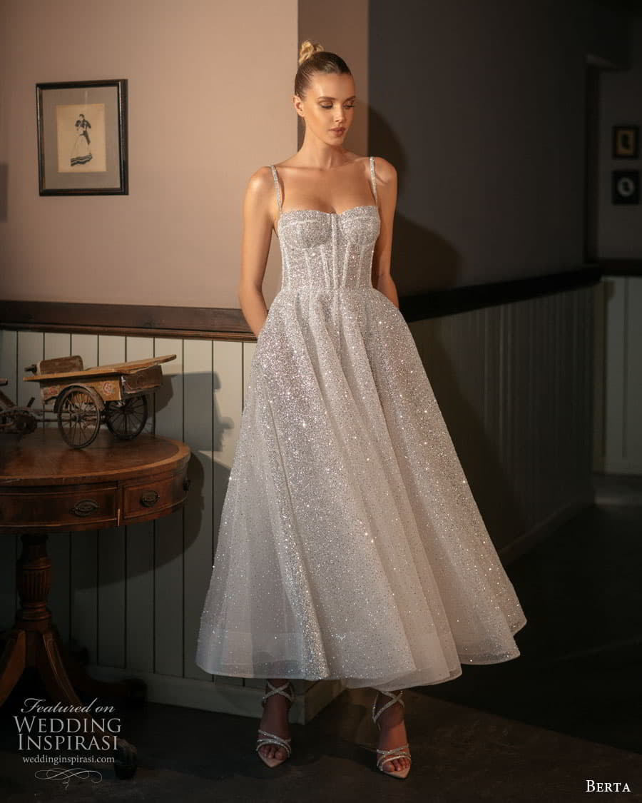 berta spring 2023 bridal sleeveless strap semi sweetheart neckline fully embellished a line tea length wedding dress (1) zv