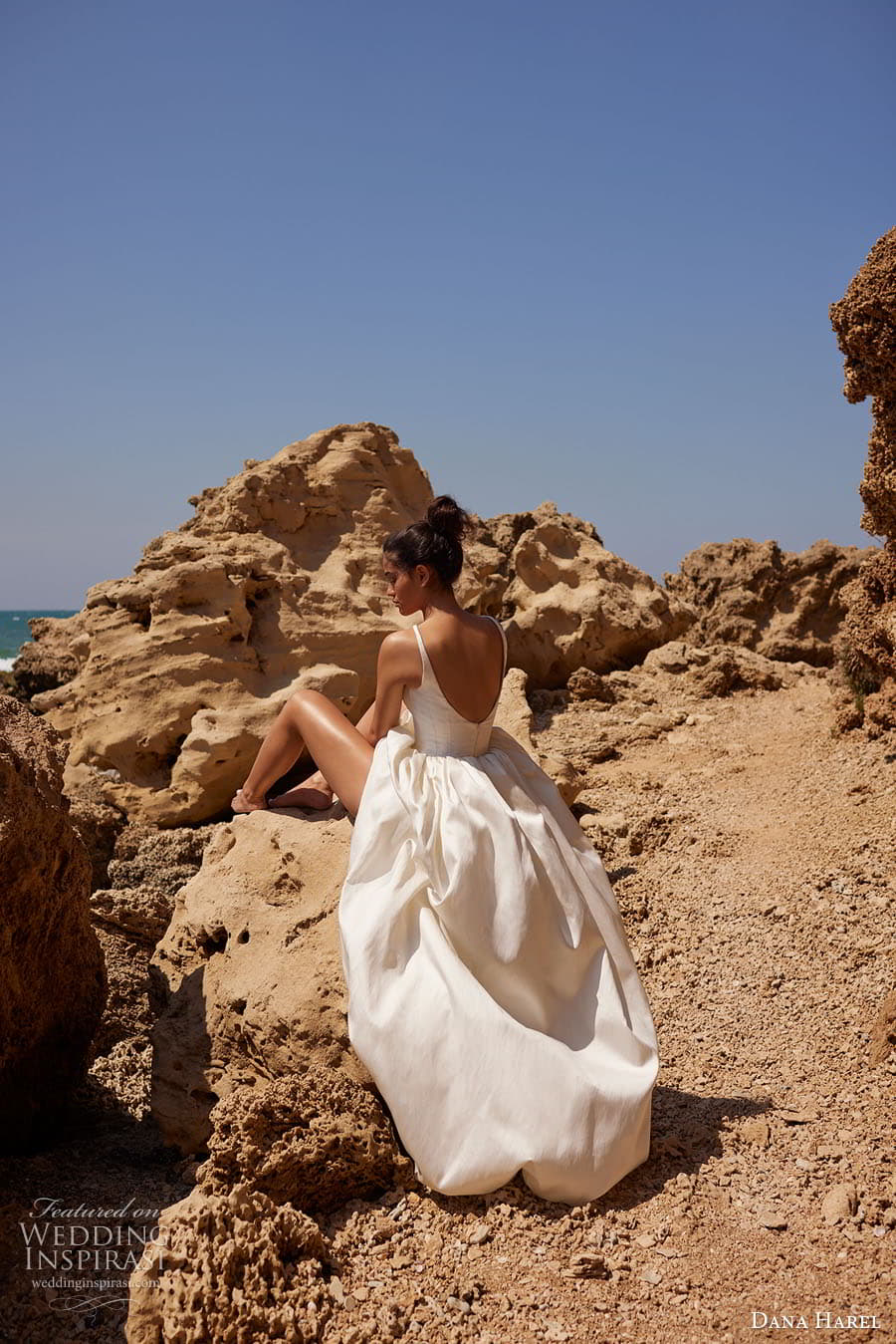 dana harel spring 2023 bridal sleeveless strap square neckline clean minimalist a line high low wedding dress (7) bv