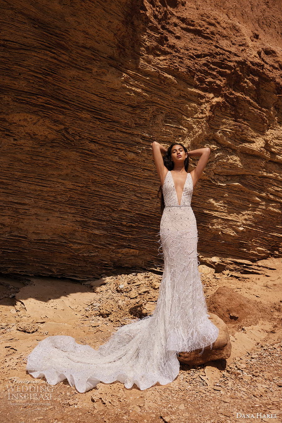 dana harel spring 2023 bridal sleeveless straps plunging v neckline fully embellished sheath fit flare wedding dress chapel train (5) mv dana harel spring 2023 bridal sleeveless straps plunging v neckline fully embellished sheath fit flare wedding dress chapel train (5) mv
