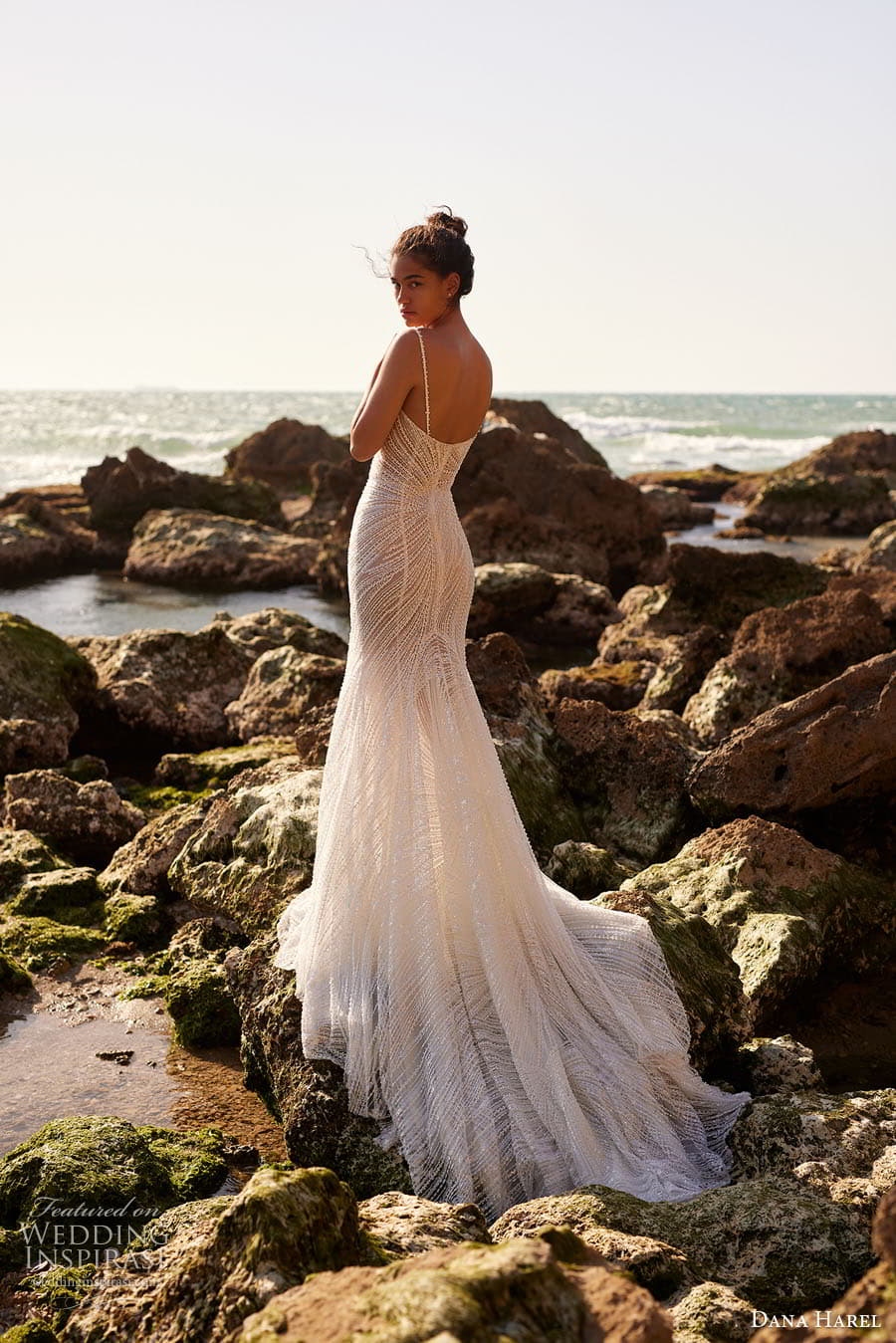 dana harel spring 2023 bridal sleeveless thin strap straight across neckline embellished a line wedding dress chapel train (2) bv dana harel spring 2023 bridal sleeveless thin strap straight across neckline embellished a line wedding dress chapel train (2) bv