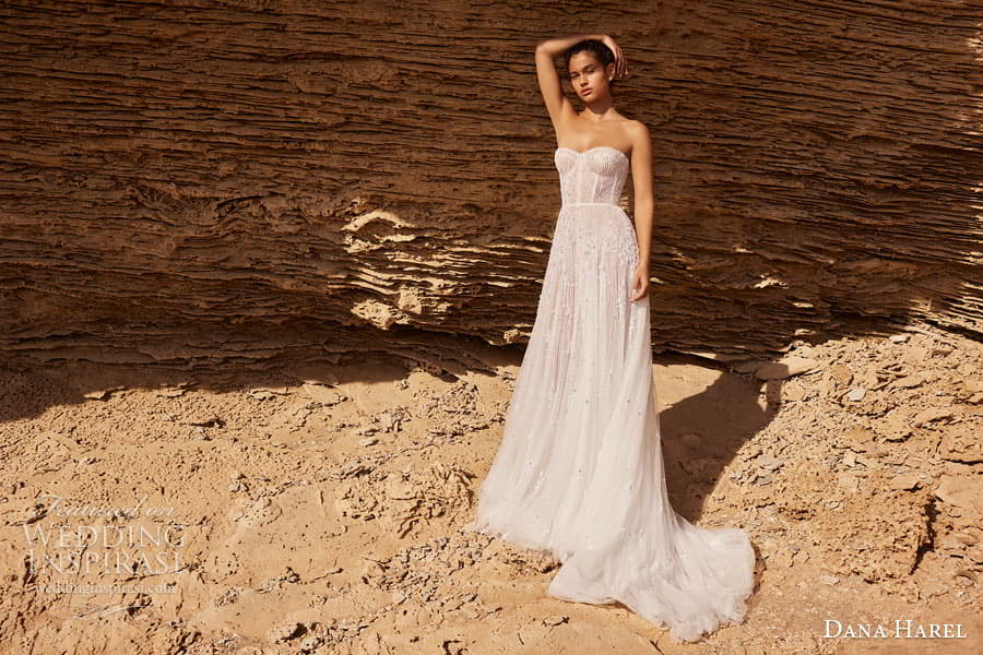 dana harel spring 2023 bridal strapless sweetheart neckline fully embellished a line wedding dress chapel train (3) fv dana harel spring 2023 bridal strapless sweetheart neckline fully embellished a line wedding dress chapel train (3) fv
