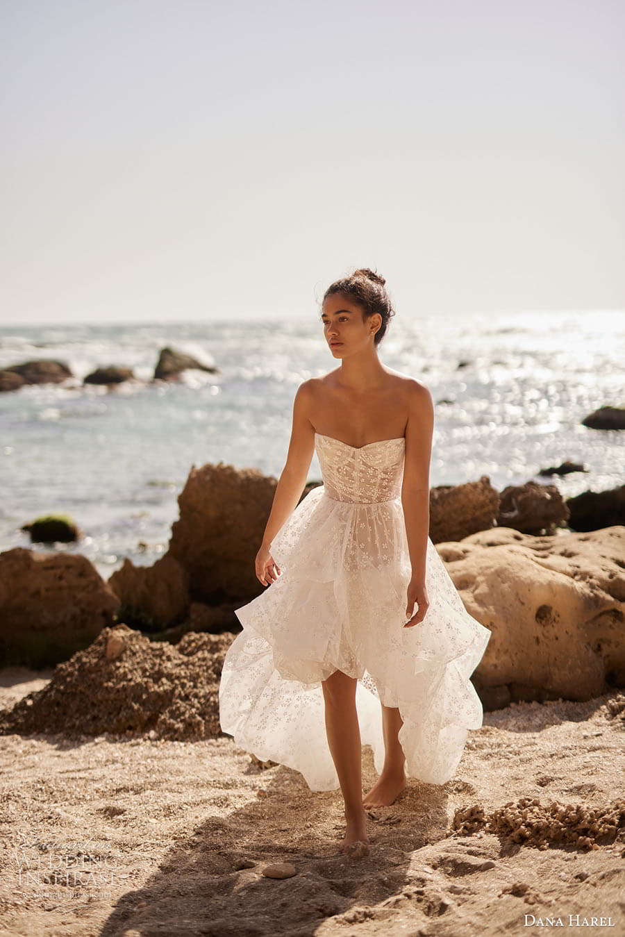 dana harel spring 2023 bridal strapless sweetheart necklnie fully embellished a line high low wedding dress (6) fv