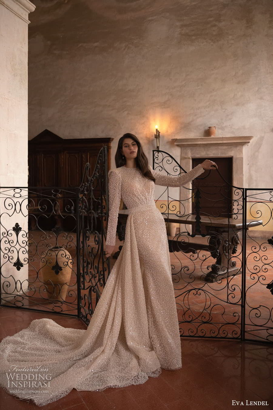 eva lendel 2023 bridal long sleeve high neckline embellished lace a line wedding dress chapel train rada (2)