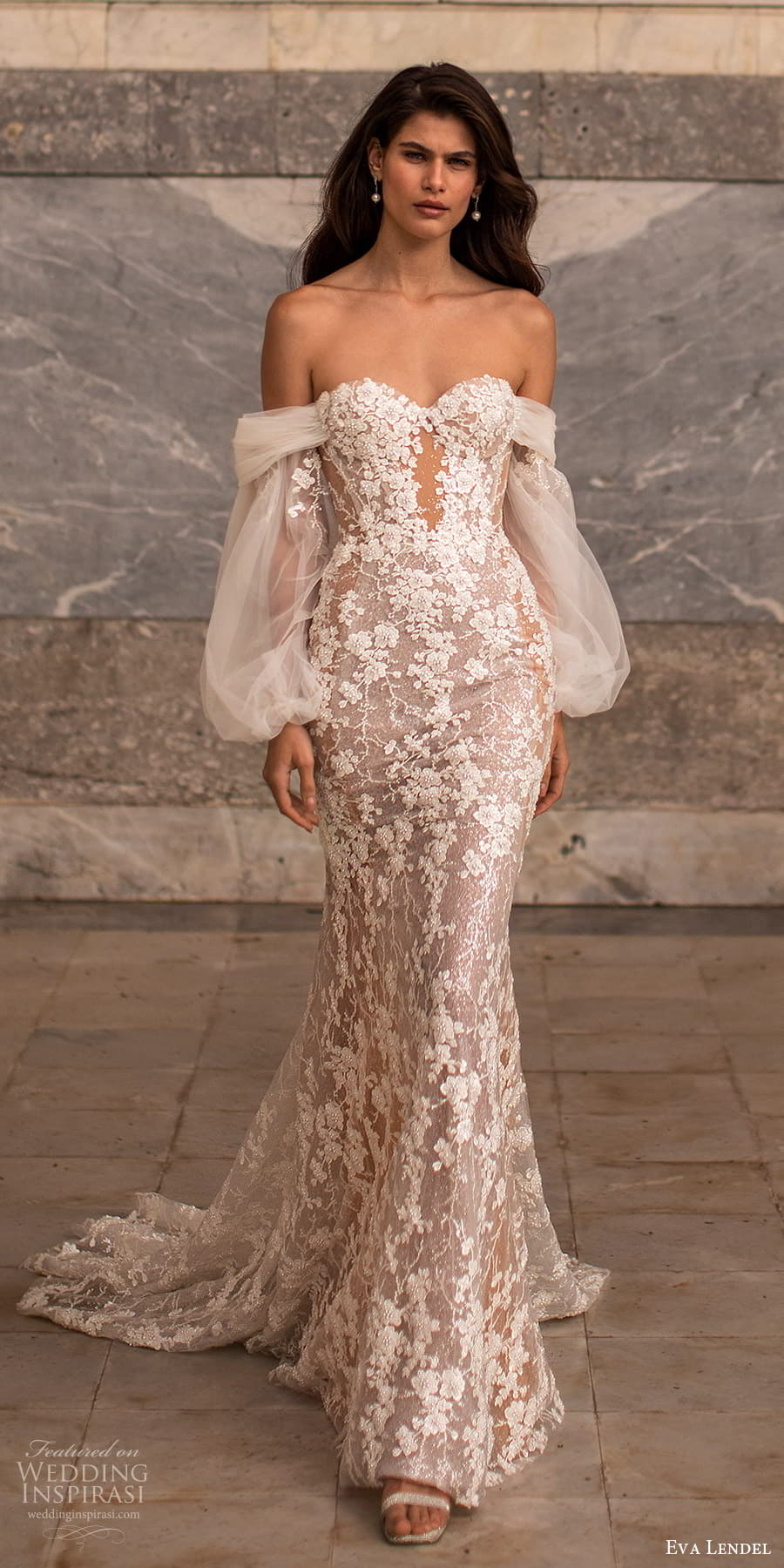 eva lendel 2023 bridal strapless detached puff long sleeve strapless sweetheart neckline fully embellished sheath lace wedding dress chapel train (6) mv eva lendel 2023 bridal strapless detached puff long sleeve strapless sweetheart neckline fully embellished sheath lace wedding dress chapel train (6) mv
