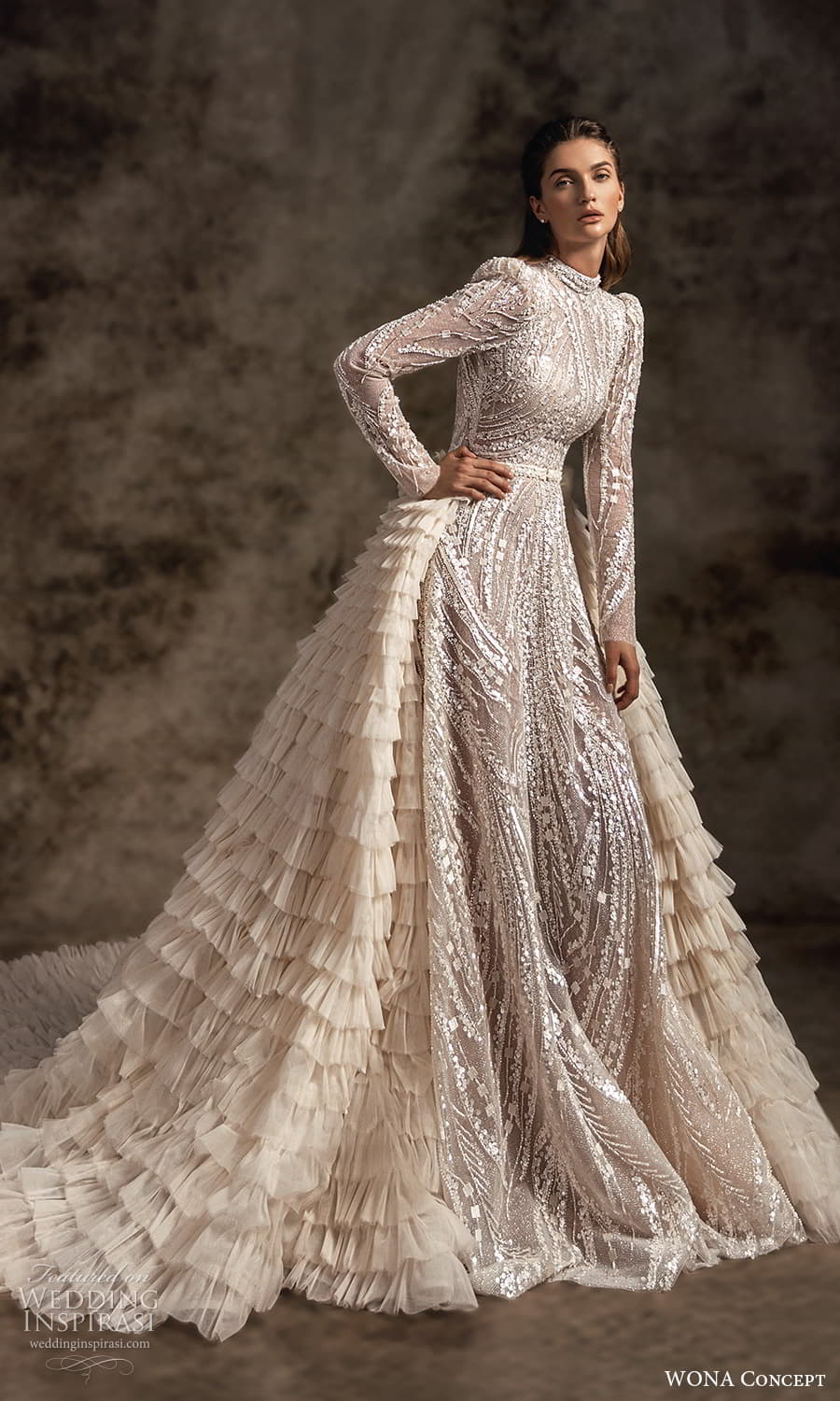 wona concept 2023 bridal long puff sleeve high neckline fully embellished a line ball gown wedding dress ruffle overskirt chapel train (19) mv wona concept 2023 bridal long puff sleeve high neckline fully embellished a line ball gown wedding dress ruffle overskirt chapel train (19) mv