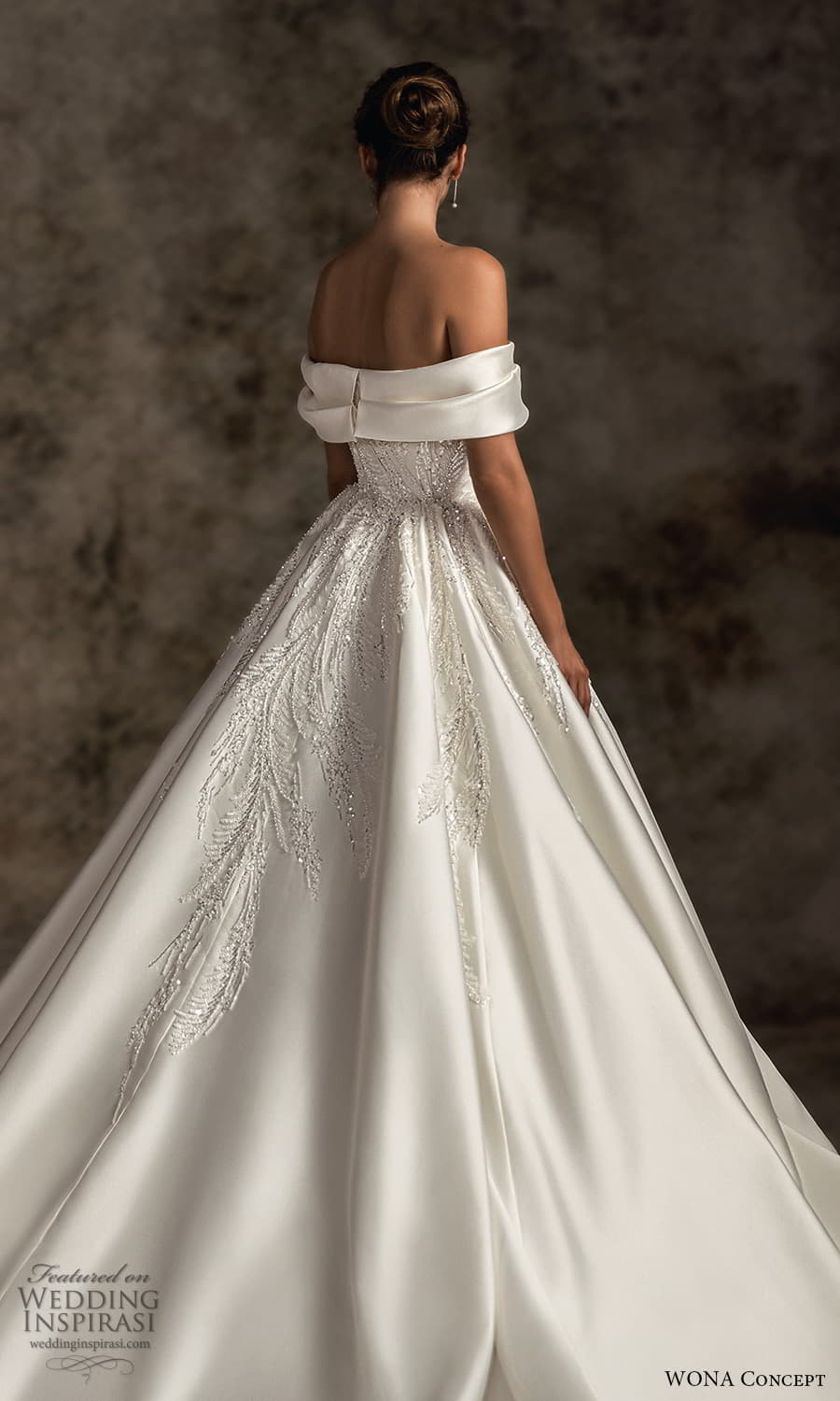 wona concept 2023 bridal off shoulder sleeve surplice neckline embellished a line ball gown wedding dress chapel train (12) bv
