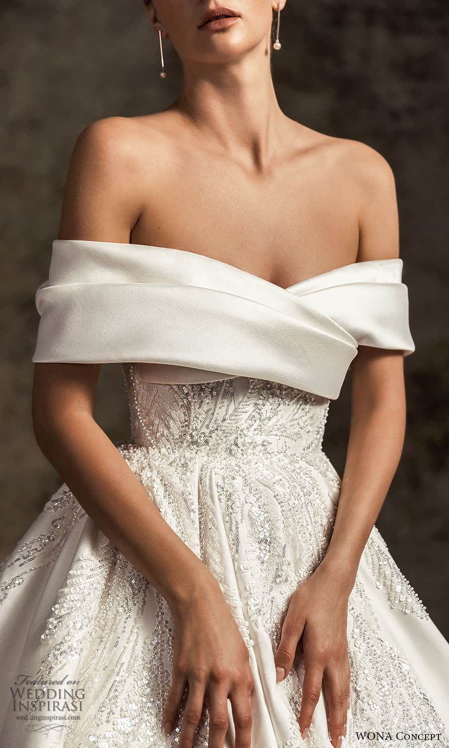 wona concept 2023 bridal off shoulder sleeve surplice neckline embellished a line ball gown wedding dress chapel train (12) zv