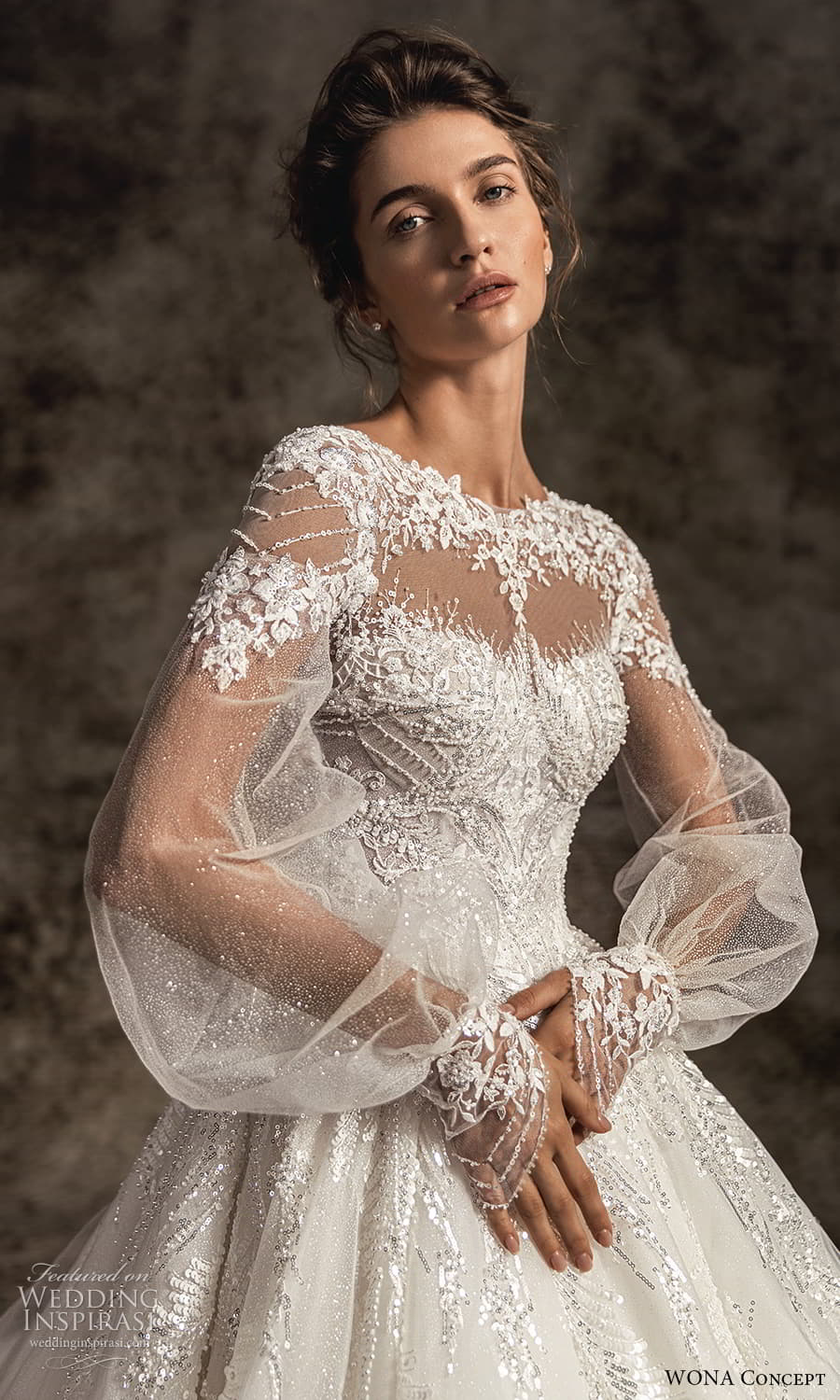 wona concept 2023 bridal sheer bishop sleeve bateau neckline fully embellished a line ball gown wedding dress chapel train (4) zv wona concept 2023 bridal sheer bishop sleeve bateau neckline fully embellished a line ball gown wedding dress chapel train (4) zv