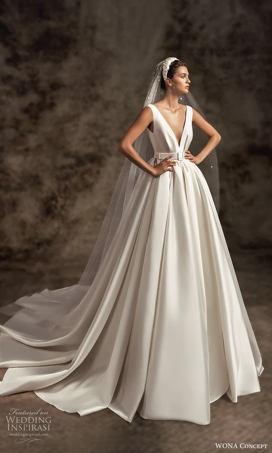 wona concept 2023 bridal sleeveless thick straps plunging v neckline clean minimalist a line ball gown wedding dress chapel train (18) mv