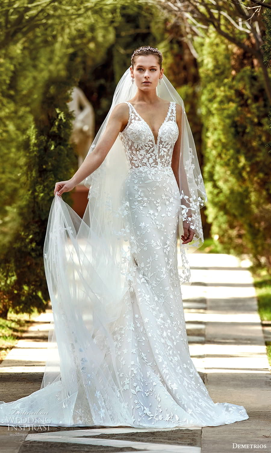 demetrios 2023 bridal long sleeve sleeveless strapless sweetheart neckline romantic lace a line ball gown wedding dress chapel train 1180 2