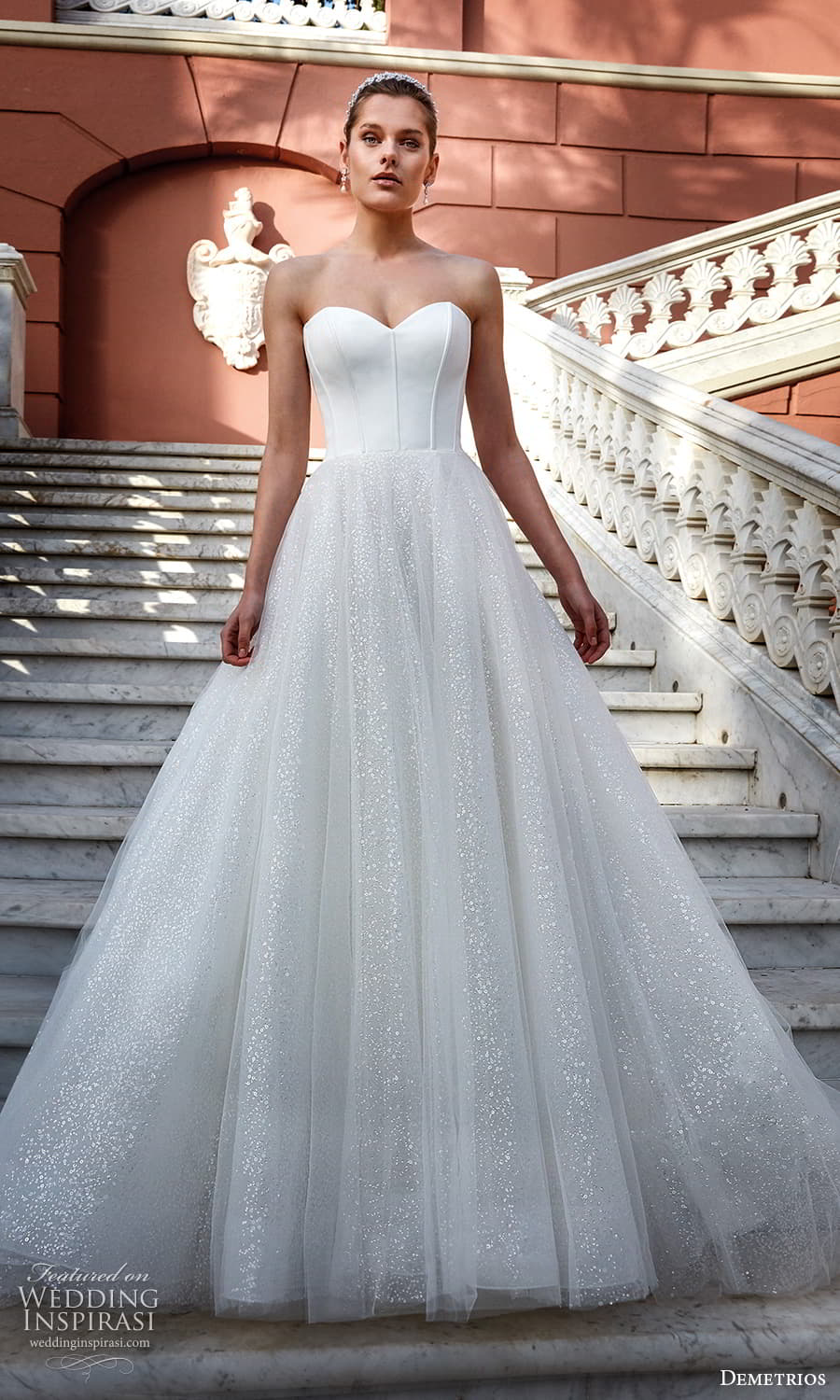 demetrios 2023 bridal long sleeve sleeveless strapless sweetheart neckline romantic lace a line ball gown wedding dress chapel train 1194 4