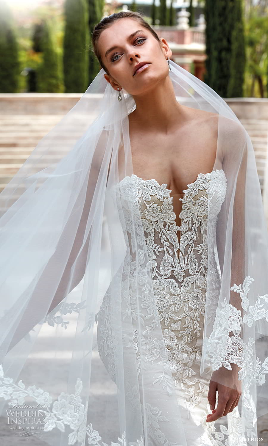 demetrios 2023 bridal long sleeve sleeveless strapless sweetheart neckline romantic lace a line ball gown wedding dress chapel train 1195 1