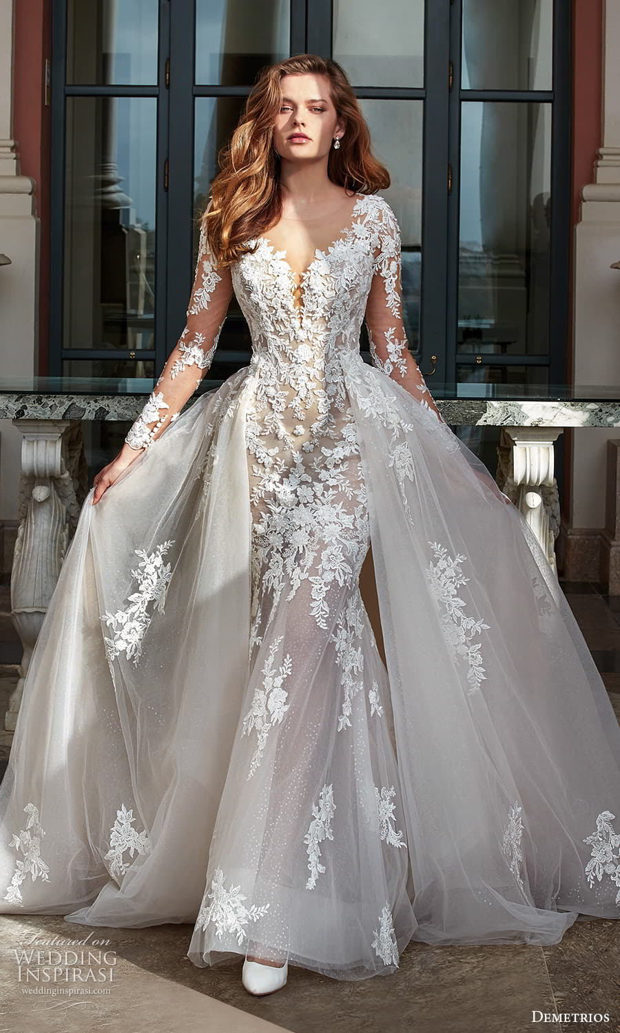 demetrios 2023 bridal long sleeve sleeveless strapless sweetheart neckline romantic lace a line ball gown wedding dress chapel train overskirt 1198 4 demetrios 2023 bridal long sleeve sleeveless strapless sweetheart neckline romantic lace a line ball gown wedding dress chapel train overskirt 1198 4