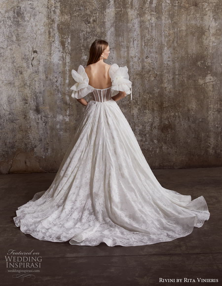 rivini rita vinieris spring 2023 bridal long sleeve strapless sweetheart v neckline modern minimalist romantic a line fit flare ball gown wedding dress chapel train 06 colette