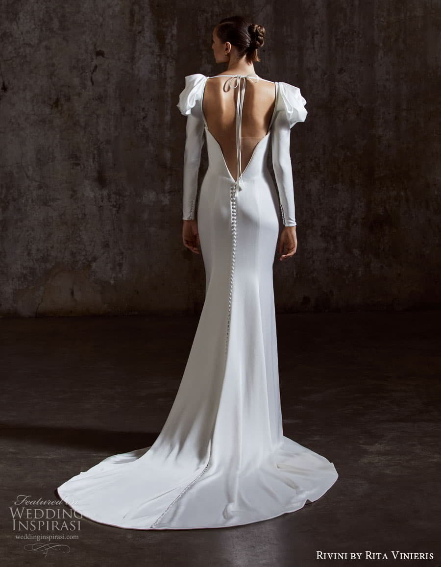 rivini rita vinieris spring 2023 bridal long sleeve strapless sweetheart v neckline modern minimalist romantic a line fit flare ball gown wedding dress chapel train 81 penelope