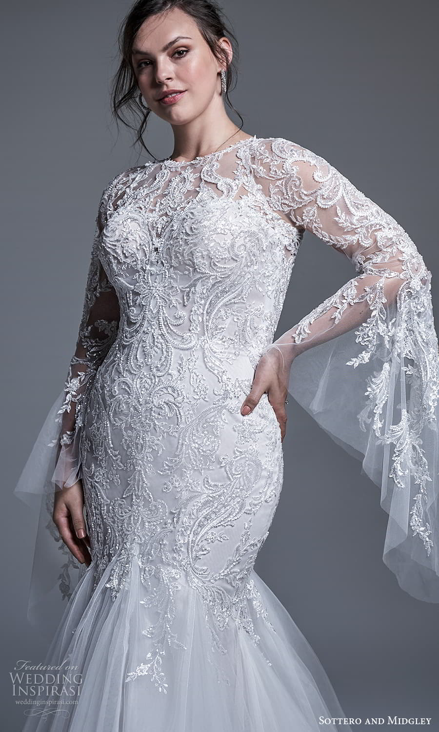 sottero midgley fall 2022 bridal detachable flare sleeve sleeveless halter neckline heavily embellished bodice fit flare mermaid wedding dress chapel train (19) mv sottero midgley fall 2022 bridal detachable flare sleeve sleeveless halter neckline heavily embellished bodice fit flare mermaid wedding dress chapel train (19) mv