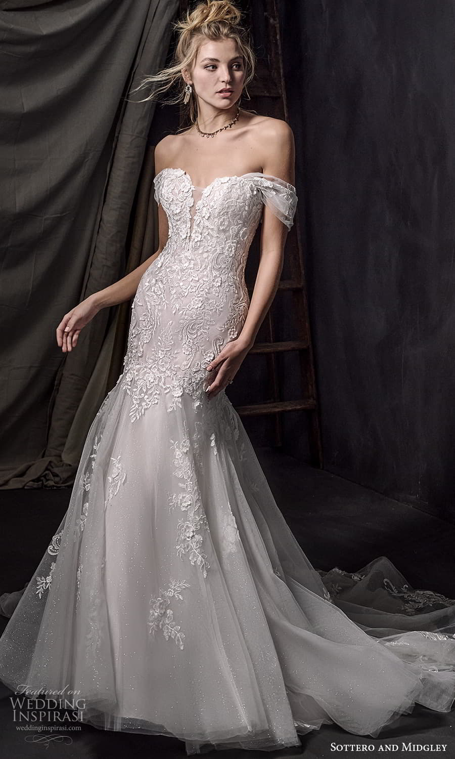 sottero midgley fall 2022 bridal off shoulder strap swag sleeve sweetheart neckline fully embellished bodice fit flare wedding dress chapel train (14) mv sottero midgley fall 2022 bridal off shoulder strap swag sleeve sweetheart neckline fully embellished bodice fit flare wedding dress chapel train (14) mv