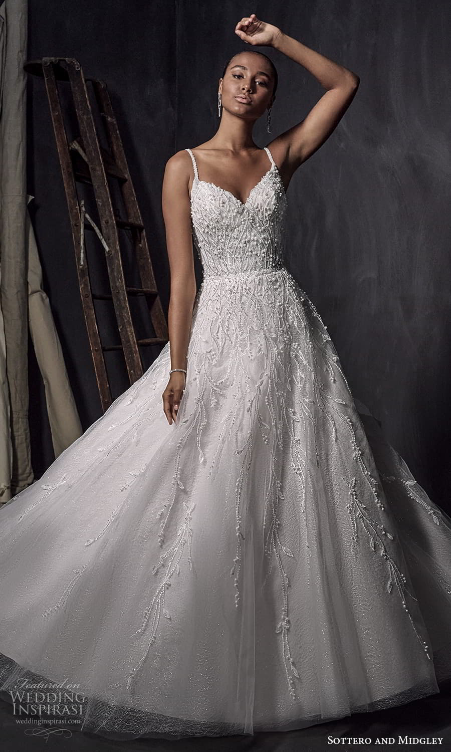 sottero midgley fall 2022 bridal sleeveless strap sweetheart neckline fully embellished a line ball gown wedding dress chapel train (13) mv