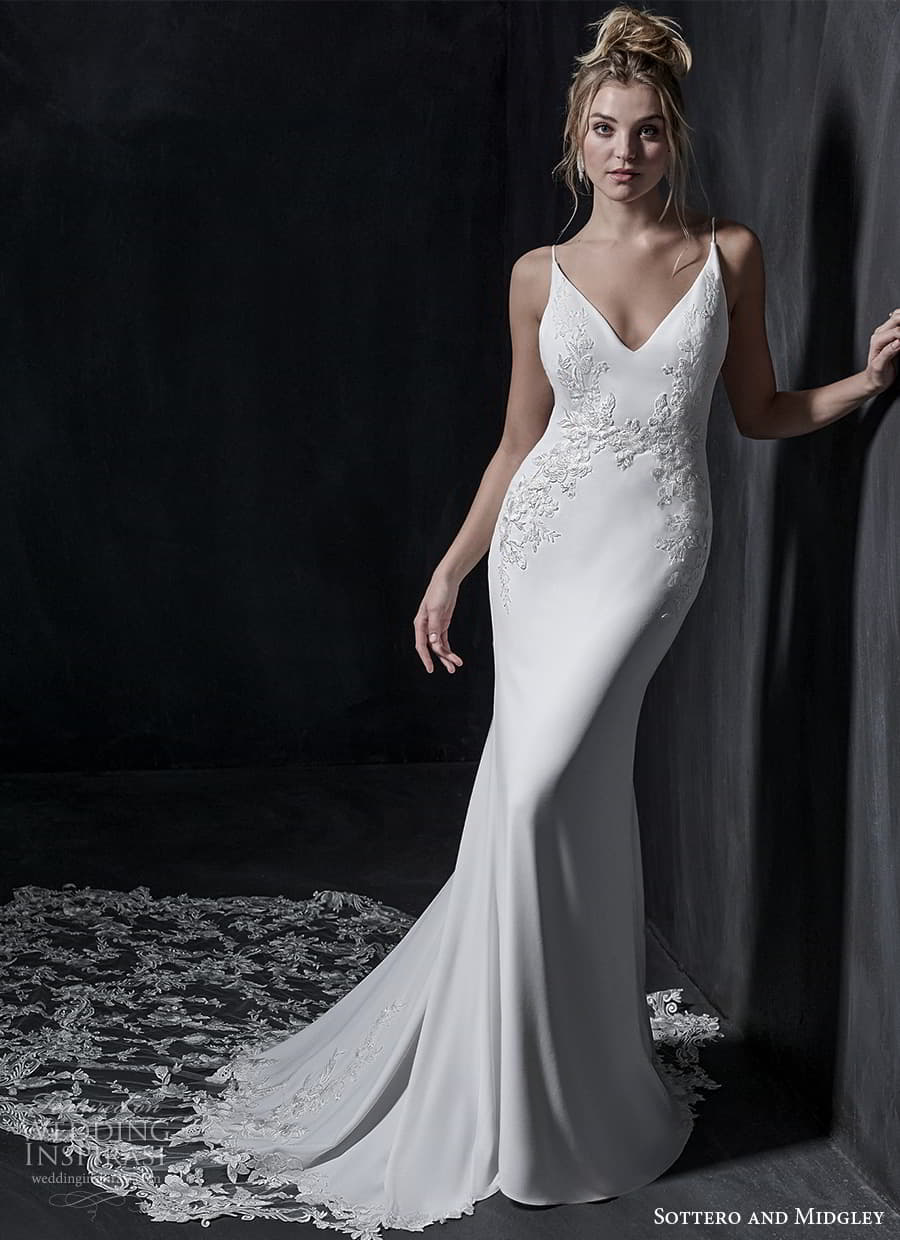 sottero midgley fall 2022 bridal sleevelss strap v neckline embellished waist sheah wedding dress cathedral train (2) mv