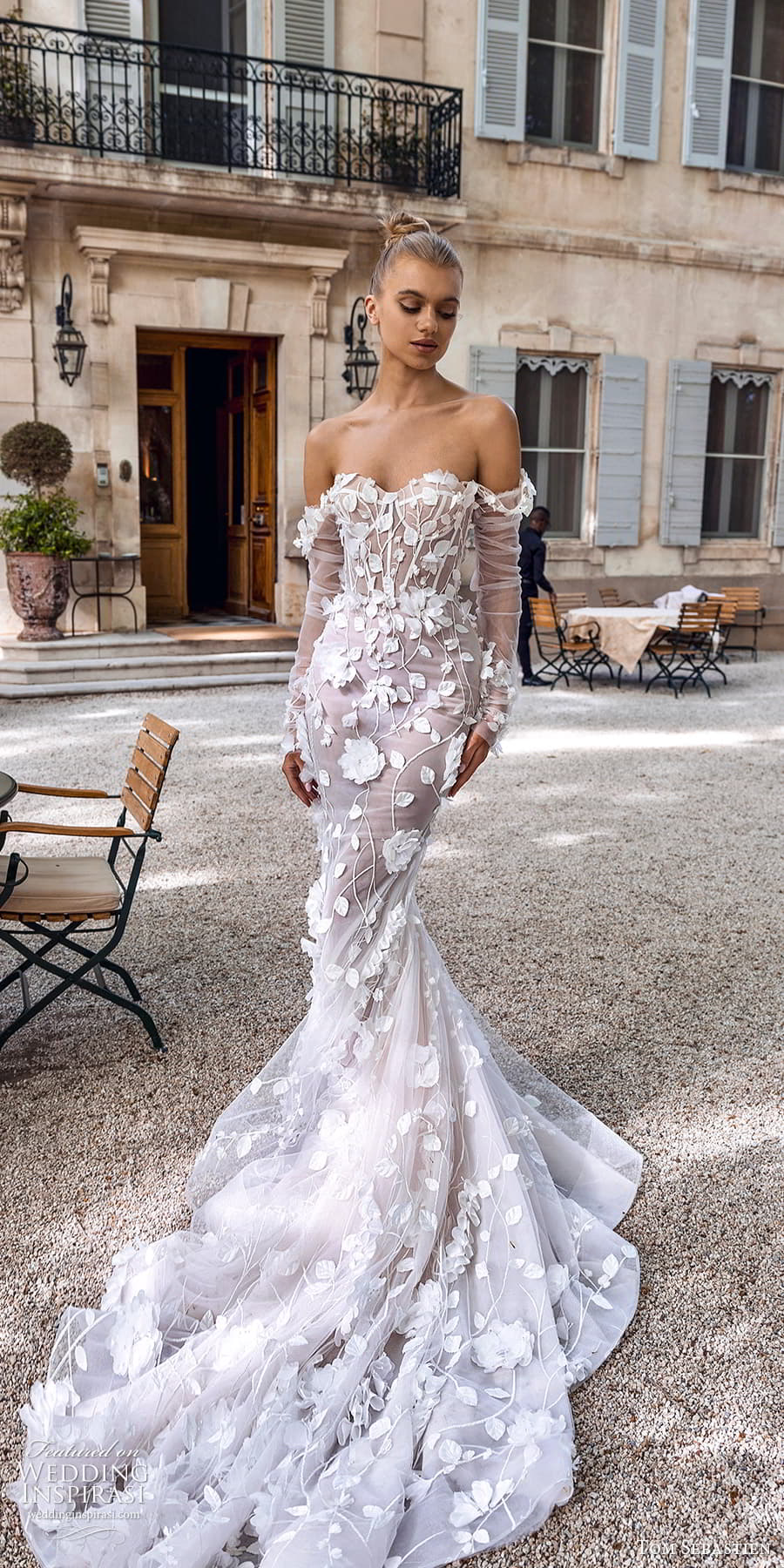 tom sebastien spring 2023 bridal long puff sleeve strapless sweetheart lace fit flare sheath mermaid wedding dress chapel train antonella lv tom sebastien spring 2023 bridal long puff sleeve strapless sweetheart lace fit flare sheath mermaid wedding dress chapel train antonella lv