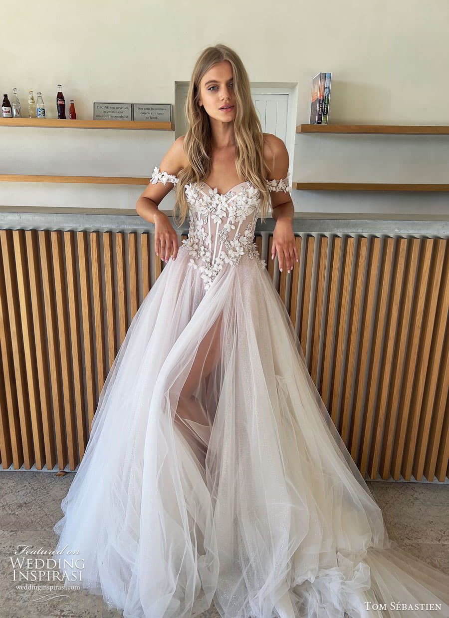 tom sebastien spring 2023 bridal long puff sleeve strapless sweetheart lace fit flare sheath mermaid wedding dress chapel train emma 7 tom sebastien spring 2023 bridal long puff sleeve strapless sweetheart lace fit flare sheath mermaid wedding dress chapel train emma 7