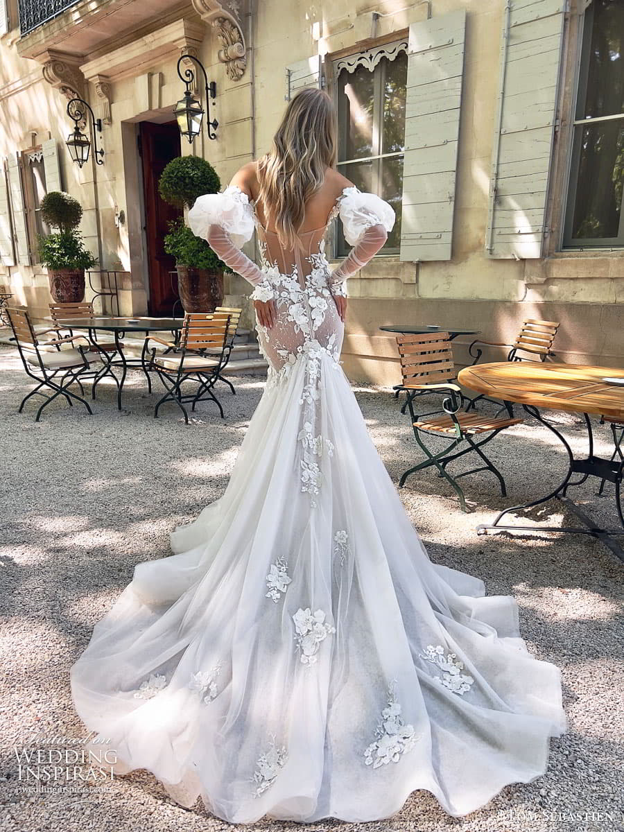 tom sebastien spring 2023 bridal long puff sleeve strapless sweetheart lace fit flare sheath mermaid wedding dress chapel train kimberly 3 tom sebastien spring 2023 bridal long puff sleeve strapless sweetheart lace fit flare sheath mermaid wedding dress chapel train kimberly 3